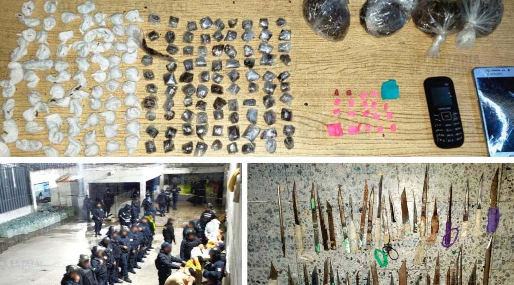 Aseguran droga, celulares y armas blancas al interior de penal