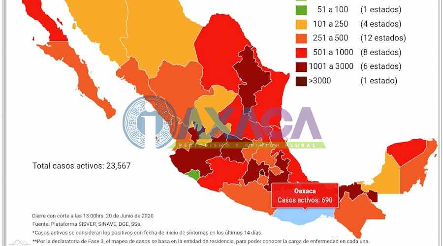 Oaxaca registra este sábado 101 nuevos casos activos de COVID-19