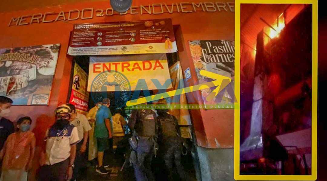 Se incendia puesto de Carnes Asadas en el Mercado 20 de Noviembre, Oaxaca