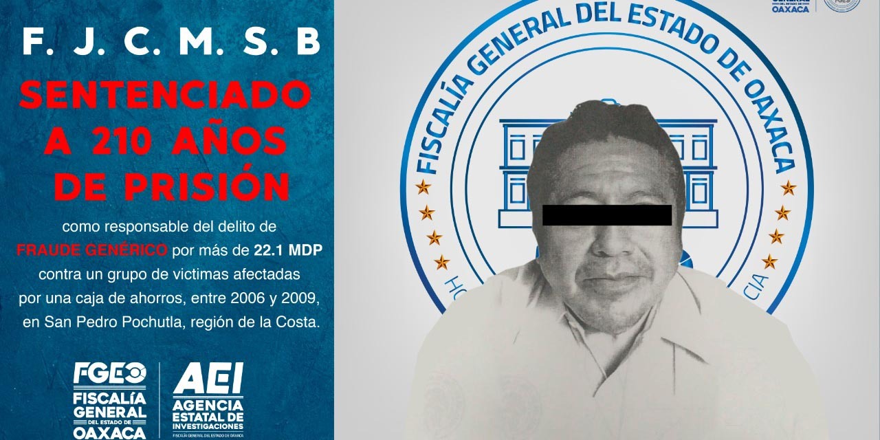 Sentencian a 210 años de prisión por fraude a ex presidente de caja de ahorro de Pochutla, Oaxaca