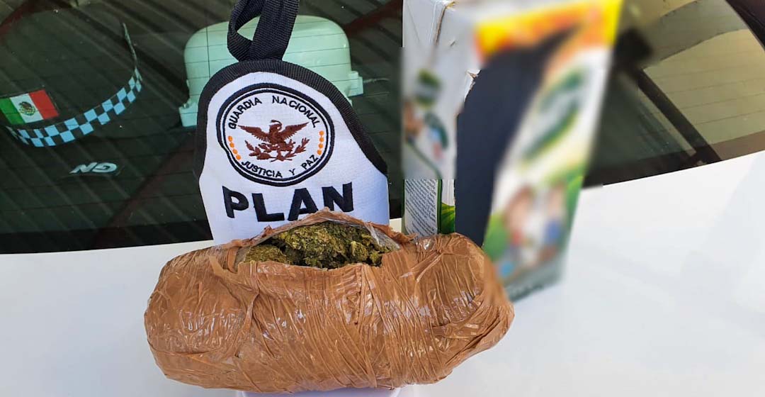 Pasajero trasladaba aparente Marihuana en bote de leche, la Guardia Nacional lo detuvo