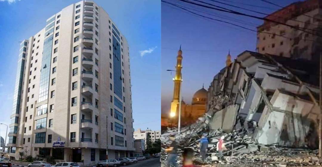 Colapsa edificio de 12 pisos durante bombardeo israelí en la Franja de Gaza