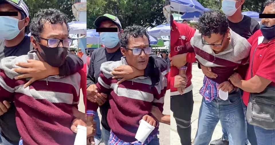 Depravado sujeto se masturbaba frente a mujer en el Zócalo de Oaxaca, fue detenido