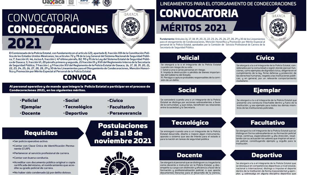 Convocan a personal operativo y de mando de la Policía Estatal a participar en procesos de condecoraciones 2021
