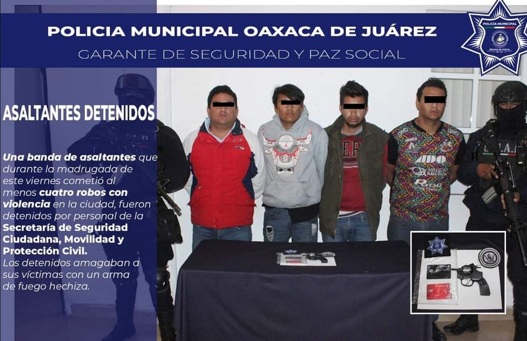 Detienen a banda de asaltantes que operaban en taxi amarillo y urbano en calles de Oaxaca