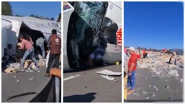 VIDEO: Conductor de tráiler volcado agonizaba, pobladores llegaron a la rapiña nadie lo ayudó y murió