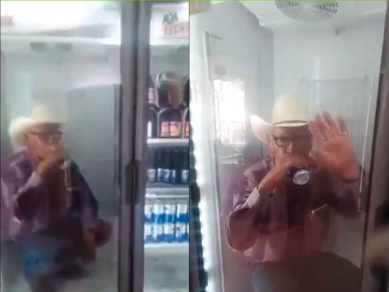 Captan a hombre tomando cerveza dentro de refrigerador ante escaces de agua y ola de calor en NL