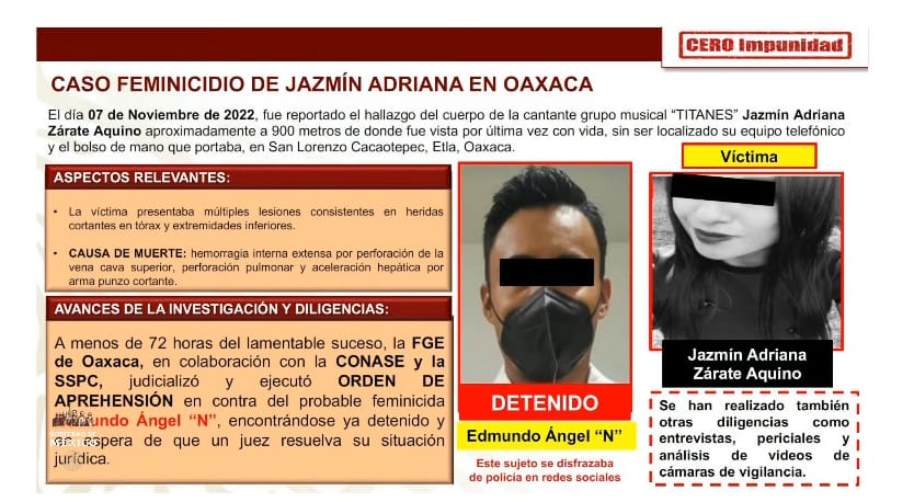 Ya hay un detenido por el feminicidio de la cantante Jazmín Adriana Z.A.