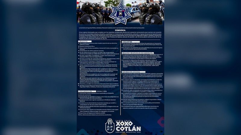 Convoca Santa Cruz Xoxocotlán a mujeres a integrarse a la Policía Municipal