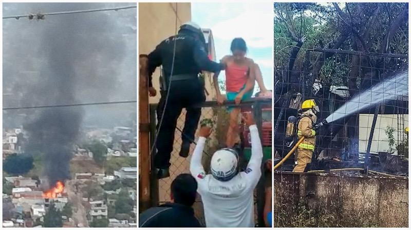 VIDEO: A punto de morir calcinadas rescatan a menores en incendio de Santa Rosa, Oaxaca
