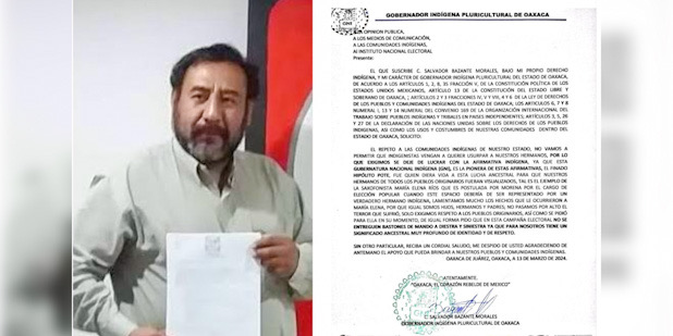 Gobernador Indígena de Oaxaca rechaza designación de María Elena Ríos y exige respeto a la afirmativa indígena