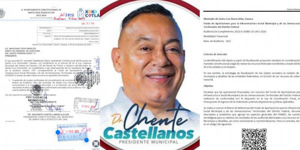 Chente Castellanos sin comprobar 17 MDP en Santa Cruz Xoxocotlán, Oaxaca; ASF investiga