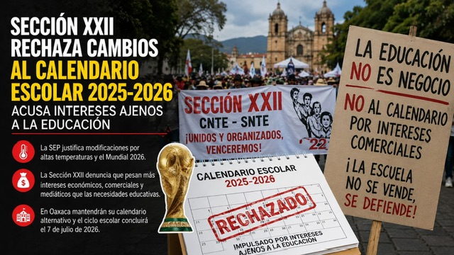 Sección XXII rechaza cambios al calendario escolar por Mundial 2026 y acusa intereses comerciales de la SEP